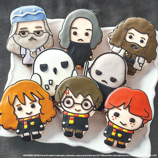 Harry Potter™ Cookie Collection, featuring Dumbledore, Snape, Hagrid, Hedwig, Voldemort, Hermione, Harry, and Ron.