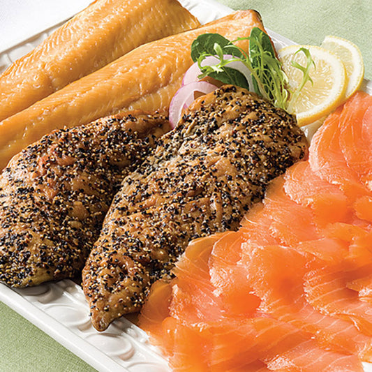 Ducktrap River Stonington Sampler, Salmon, Smoked Trout, Peppered Smoked Mackerel